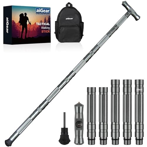 aiGear Tactical Stick 5 Tubes Gray Aluminum with 3 Hiking Equipment Tools