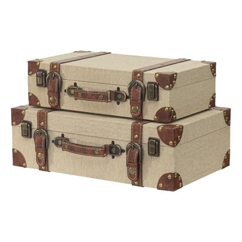 UPPER DECOR Vintage Suitcase Decor Boxes Set of 2, Travel Decorative Storage Trunks Keepsake Boxes with Handle, Farmhouse Rustic Decor Boxes for Home, Living Room, Bedroom, Wedding Display