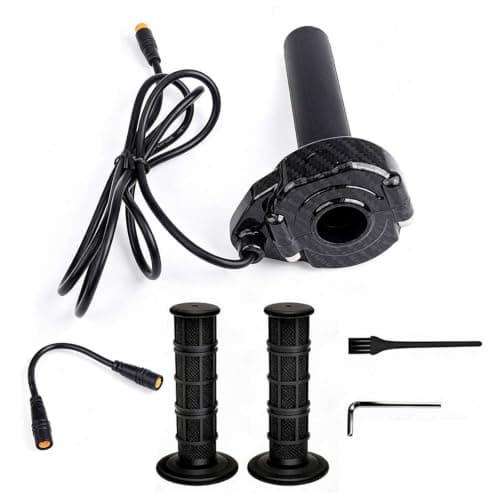 Full Twist Throttle Grip 12-72V, 3 Pin Surron Style Ebike Throttle | Carbon Fiber Pattern, WP Plug Throttles with Adapter, for Lectric XP4 Macfox X1 HappyRun Surron