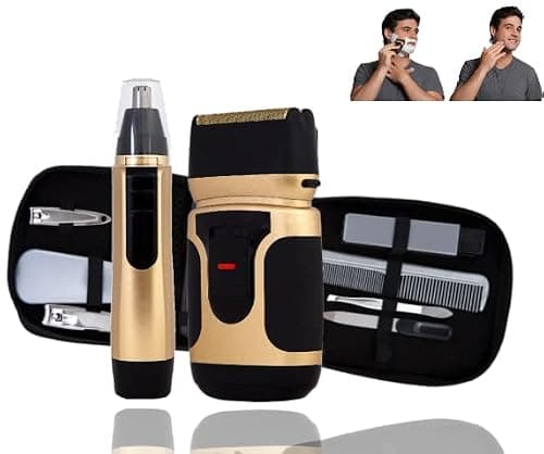 RETROYEARS Gold Edition Power Touch Shaver and Trimmer Plus Gents Toiletry Bag and Grooming Set