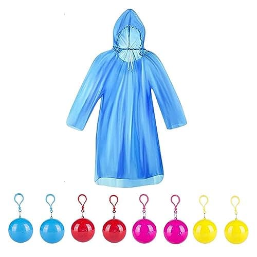 Disposable Rain Ponchos, 8 PCS Waterproof Plastic Ponchos in Keychain Ball