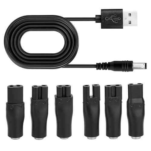 7Pcs Universal Shaver Charger Kit – USB Power Cable with 6 Adapter Heads, 5V Replacement Cord for Electric Shavers, Beard Trimmers, Hair Clippers, Beauty Devices, Travel or Home Use