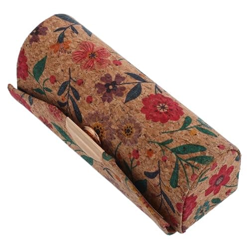 ELEOUTI Lipstick Holder Organizer with Spacious Capacity Cork Material Built-in Mirror Vintage Style Portable Lipstick Storage for Car and Travel