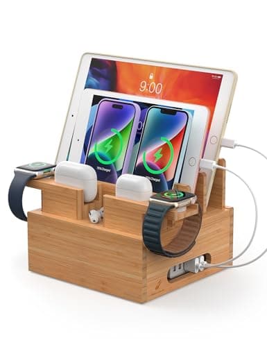 Pezin & Hulin Bamboo Phone Charging Stand with 2 Watch & Earbuds Holders