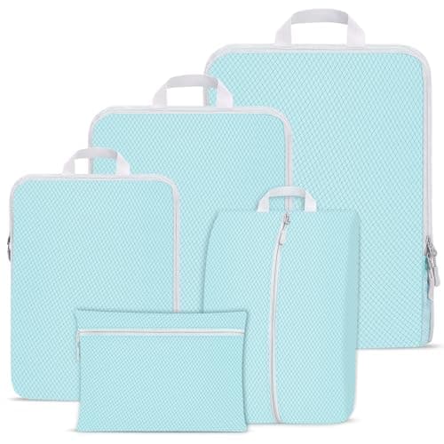 Compression Packing Cubes for Suitcases,Suitcase Organiser Bags,Travel Packing Cubes Compression Set for Backpack,Packing Organisers,Waterproof Travel Organiser Packing Bags (5, Blue)