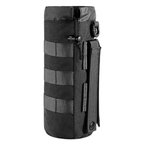 ZYFC Camping Water Bottle Holder Pouch, 1000D Nylon Military-Grade Tactical MOLLE System, Versatile Drawstring & Mesh Bottom Design for Hiking, Travel & Sports, Perfect for Outdoor Adventures (Black)