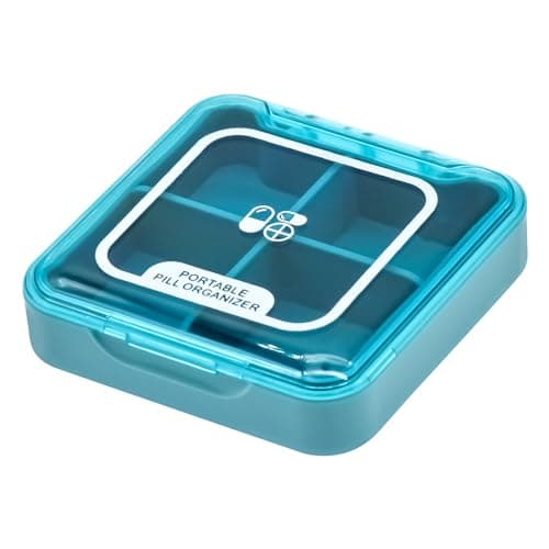 PAITOK Small Pill Case,Portable Pill Box BPA Free Travel Pill Organiser Moistureproof Tablet Box Cute Pocket Pill Box with 4 Large Compartmensts for Medication, Vitamin, Supplement(Blue)