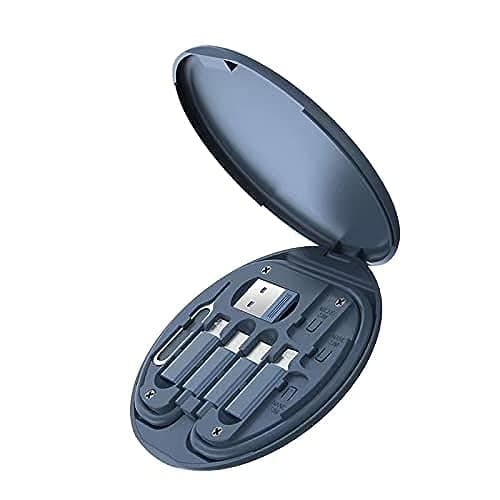 ZALUJMUS Multifunctional Data Cable Storage Box Adaptor for IOS Devices, USB-C and Micro-USB Devices Universal Data Transfer Cable (Midnight Blue)