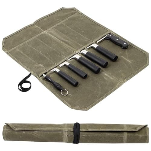 Knife Roll Bag, Portable 7 Slots Waxed Canvas Knife Bags, Cutlery Tool Roll Case Bag for Camping Hold Home Kitchen Tools, Easy Carry with Wrapping Strap, Superior Gift for Cooking Chef(COLOR:green)