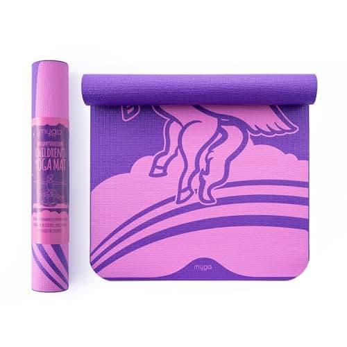 Myga Silk Print Kids Yoga Mat - Non-Slip for Childrens Fitness & Mindfulness - Lightweight, Non-Toxic & Easy Clean Play Mat for Girls & Boys - Unicorn Dreamcatcher