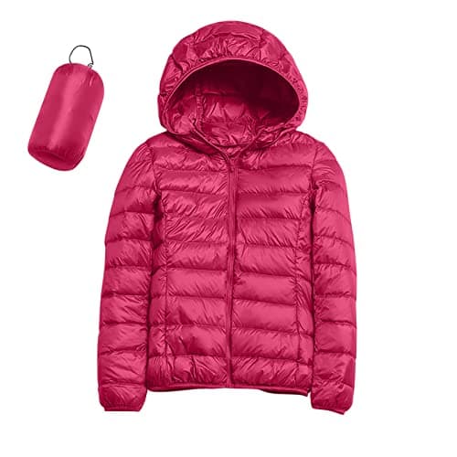 Womens Winter Lightweight Puffer Jacket with Hood Warm Short Packable Women Quilted Jacket Transitional Padded Down Jacket for Ladies Lined for Hiking Travel Plus Size Thin Jacket Down Hot Pink