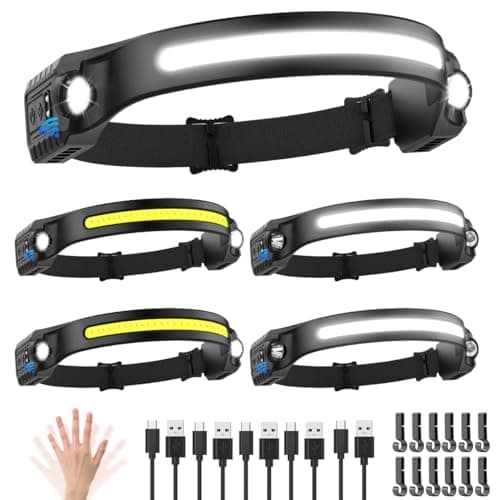 ZioeYiue Headlamp Rechargeable 5PCS, 230°Wide Beam LED Head Lamp for Adults
