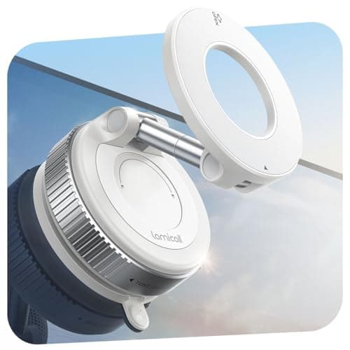Lamicall Vacuum Magnetic Car Phone Holder, 2025 Upgraded Suction Cup Car Mount for Magsafe, 360° Rotatable for iPhone 17 16 15 13 12 Pro/Max/Plus/Air/Mini on Mirror, Smooth Surface, Windscreen - White