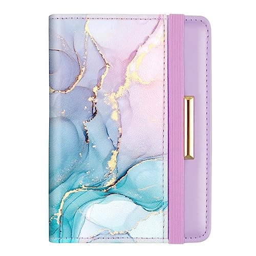 Passport Holder Cover Travel RFID Blocking Passport Cover Rose Gold Cute Flowers Passport Wallet with Elastic Band for Women, Gradient Marble, Casual