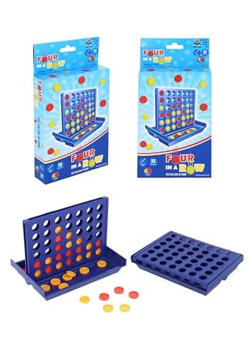 HENBRANDT 1 x Travel Size Four in a Row Line Connecting Game 13cm Mini Strategy Game 4-in-a-Line with 42 Discs Portable Family Fun Games Birthday Gift Stocking Fillers for Boys and Girls