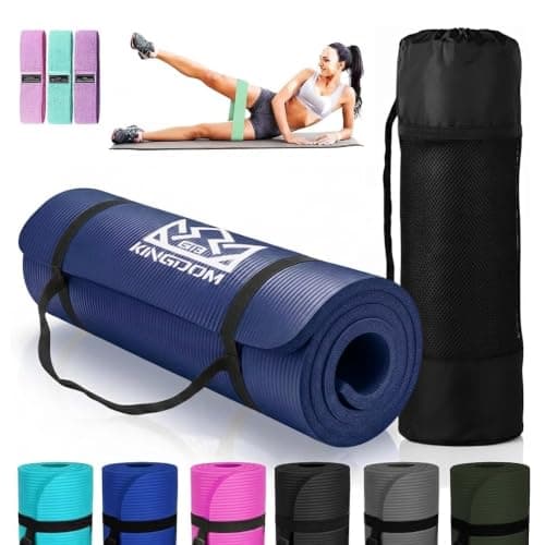 Kingdom Fitness 15mm 20mm Extra Thick Yoga Mat Set | NBR Non-Slip Exercise Mat, Carry Bag, Strap & Resistance Band (Navy, 20mm)