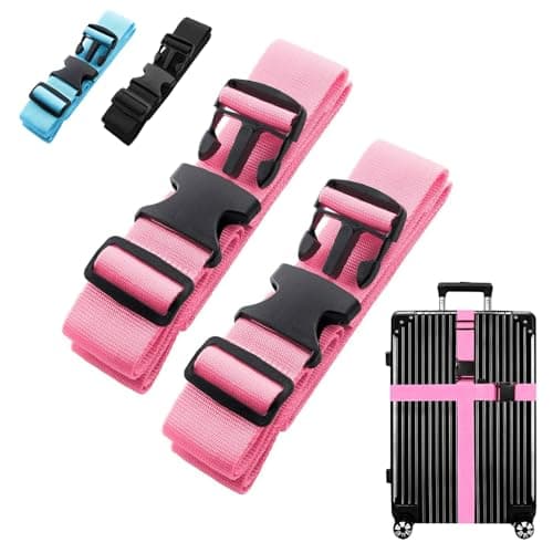 2PCS Luggage Suitcase Straps, Adjustable Travel Accessories Non-Slip Thickened Luggage Belt with Quick Release Buckle, Travel Luggage Straps for Suitcase Baggage (Pink)