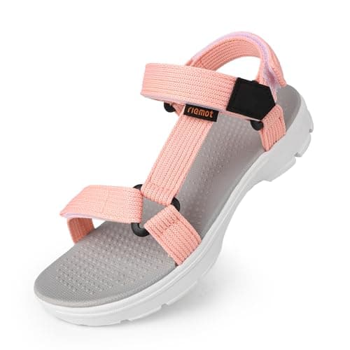 riemot Women's Sports and Outdoor Sandals, Comfortable Summer Sandal with Adjustable Straps, Open-Toe Slip-On Flats, Lightweight Casual Beach Shoes for Walking, Hiking, Trekking, Pink, UK 7
