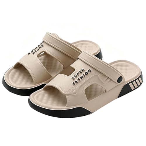 Men's Quick-Dry Slip-On Sandals for Outdoor Walking, Lightweight Breathable Mesh with Cushioned Insole, Summer Beach Pool Shoes (Khaki, 8)