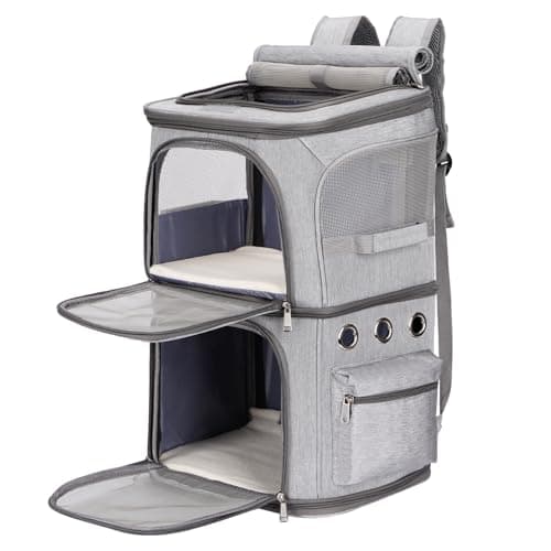 FASNATI Double-Compartment Pet Carrier Backpack for 2 Cats, Grey, XL