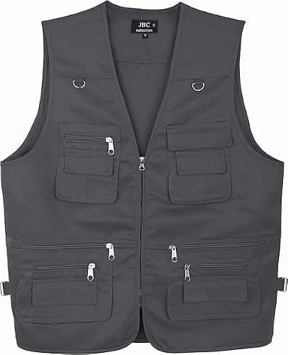 BLOOM BLENDS Men's Fishing Vest Lightweight Multi Pocket Utility Gilet with Zipped Pockets D Rings, Outdoor Waistcoat for Anglers, Hiking and Travel, Charcoal, Size L