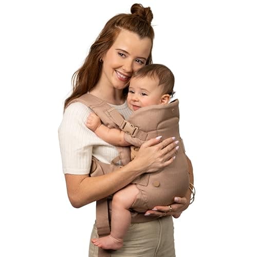 Infantino Flip Luxe 4-in-1 Convertible Baby Carrier, Ergonomic Infant to Toddler Carrier, Updated Lumbar Support, Premium Herringbone Fabric, Elevated Accents, Hands-Free Comfort, 3,2-16kg, Affogato