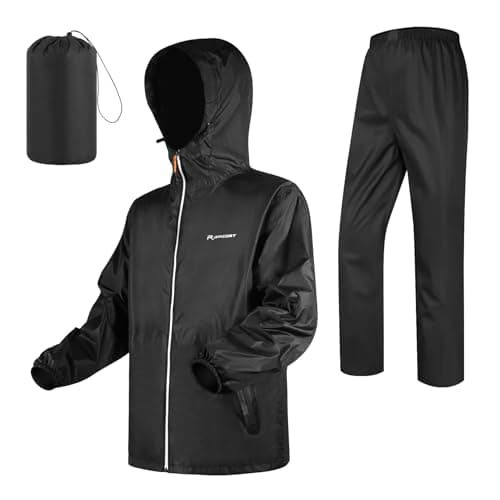 LAMA Rain Suit for Men Women, Waterproof Rain Jacket and Rain Trousers Suit Set, Heavyweight Rainwear with Hood and Storage Pouch, Wind-resistant, Lightweight, Breathable Rain Coat Black M