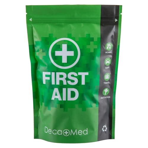 Deca+Med 30+ Piece Waterproof First Aid Kit with Recyclable and Resealable Pouch | Safety Essentials for Outdoors, Camping, or When Travelling | Includes Instant Cold Pack, Bandages, Plasters & More