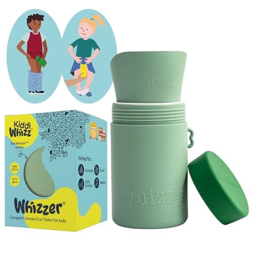 KIDDIWHIZZ Portable Toilet/Travel Potty Holiday Essentials for Kids - Ideal for Potty Training, Camping, Car Journeys & Travel - Unisex Silicone Pee Bottle - Portable & Leakproof - 250ml (Green)