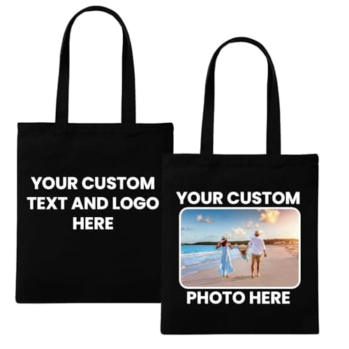Belarte Personalized Tote Bag with Custom Text, Photo, or Logo | 100% Cotton Reusable Shopping, Gym & Beach Bag | Custom Gift for Women, Teachers, Birthdays & Mother’s Day (Black)