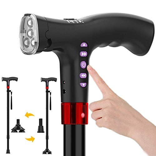 HUIMVNC LED Folding Walking Stick, Smart FM Radio Old Man Walking Stick Lighting Alarm Telescopic Musical Ultra Light Music Electronic Cane for Elderly,Crutches Times
