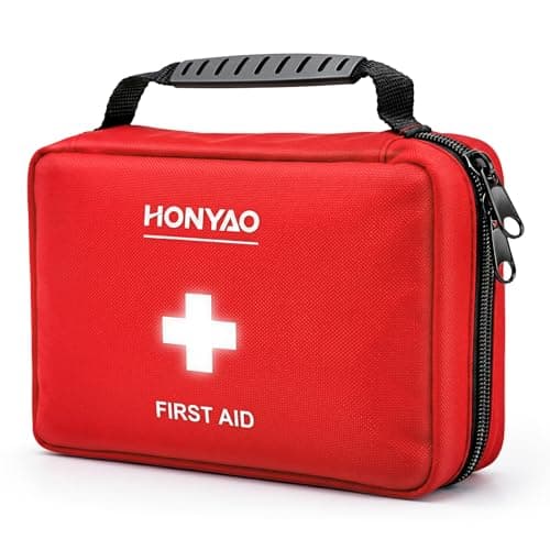 HONYAO® First Aid Kit 220 Pcs, First Aid Bag with Premium Waterproof Nylon Shell, Medical Kit for Home Workplace Car School Outdoor Camping, Includes Plasters, Cold Pack, Emergency Blanket etc. Red