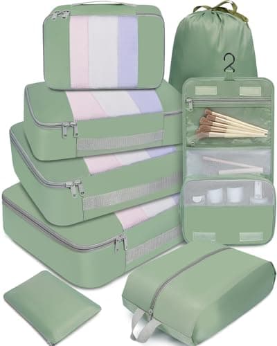 BAGAIL 8 Set Packing Cubes Various Sizes Packing Organizer for Travel Accessories Luggage Carry On Suitcase - Matcha Green