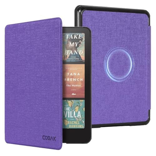 CoBak Wireless Charge Converter Case for 7" Kindle Paperwhite 12th Gen 2024 and Kindle Colorsoft, Qi-Enabled, Compatible with iPhone MagSafe/PopSockets Grip/Anker Wireless Charging Pads, Purple Grain