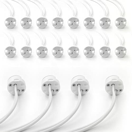 20 Pack MR16 GU5.3 G4 G6.35 GU4 Lamp Sockets for LED & Halogen Bulbs, Ceramic Base Light Socket Holders for LED and Halogen Bulbs Heat Resistant Wires Low Voltage Bulb Holder Fittings