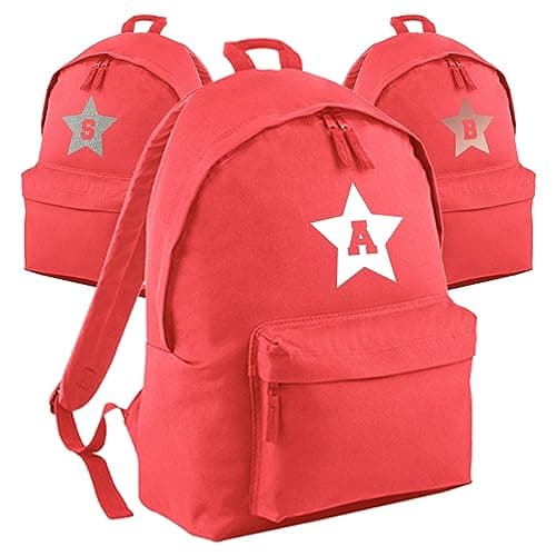 Print Maniacs Personalised Large 18L Kids Travel Backpack Junior Shoulder Collage Rucksack School Lunch Swimming P.E Laptop Book Bag Star (Coral)
