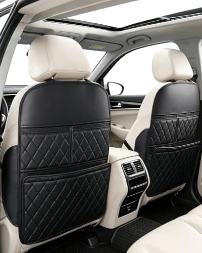 Leather Car Seat Organiser 2 Pack,Premium Back Seat Protector & Storage Net