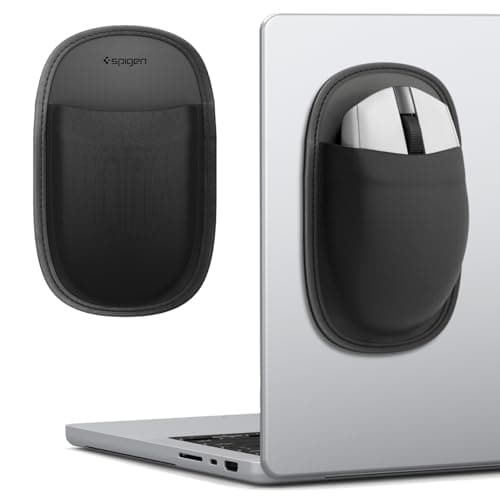 Spigen Ultra-Slim Stick-On Mouse Holder for Laptop, Premium Durable Fabric Mouse Pouch, Strong Adhesive & Tear-Resistant Storage Pocket for Wireless Mouse Compatible with Macbook Neo Pro Air and More