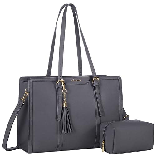 LOVEVOOK Laptop Bags for Women 15.6 inch Leather Handbags Large Tote Bag with Compartments Ladies College Teacher Work Bag Waterproof Shoulder Cross Body Bag for Office Business School Shopping