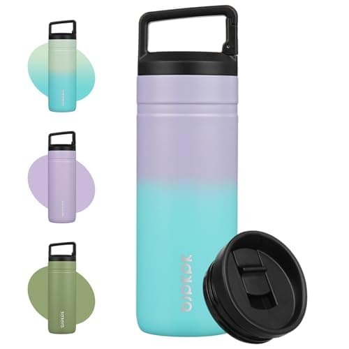 BJPKPK Insulated Water Bottle with 2 Lids,600ml Double Wall Stainless Steel Vacuum Tumbler Travel Coffee Mug,Wide Mouth Thermal Cup,Lavender Green