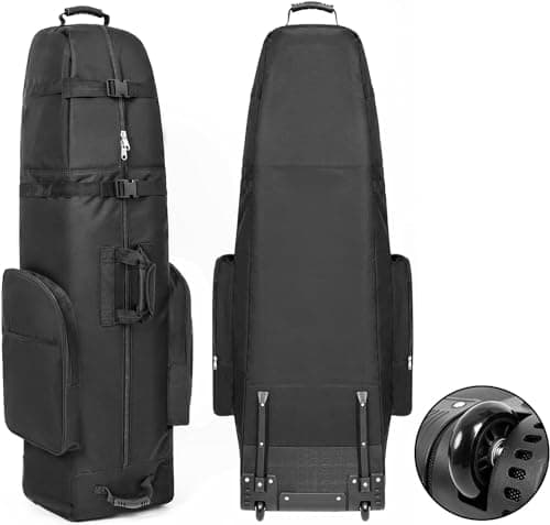 Golf Travel Bags with Wheels, 1200D Heavy Duty Oxford Wear-Resistant with Extra Storage Bag, Lightweight & Portable Golf Club Travel Cover for Airlines Easy Storage,Black:Upgrade