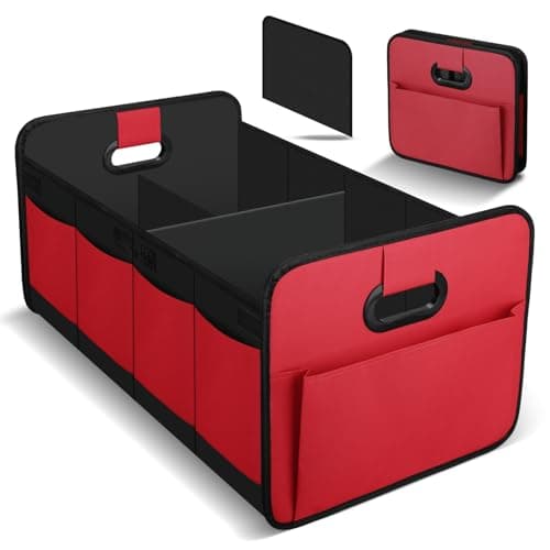 Car Boot Organiser, Foldable Car Storage Box with 70L Large Capacity (Red)