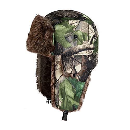 TINAYAUE Winter Trapper Hunting Hat with Ear Flaps Fallen Leaf Camo Cap Faux Fur Ushanka Russian Warm Hat Unisex Windproof Hunter's Hat Cold Weather Winter Hats for Hunting, Skiing, Hiking