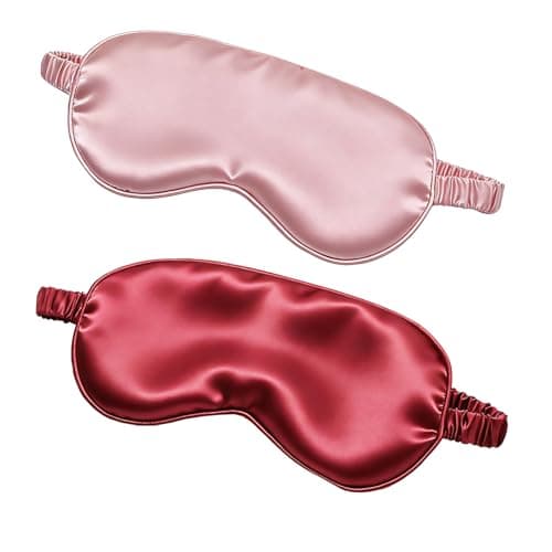 2 Pack Satin Sleep Mask for Women, Pink & Burgundy Silk-Like Eye Mask with Elastic Strap, Light Blocking Soft Eye Cover for Night Sleep, Travel, Office Nap