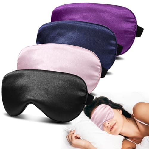 JroyJoy Super Soft Silk Sleep Mask, 100% Blackout for Sleeping (4 Packs)