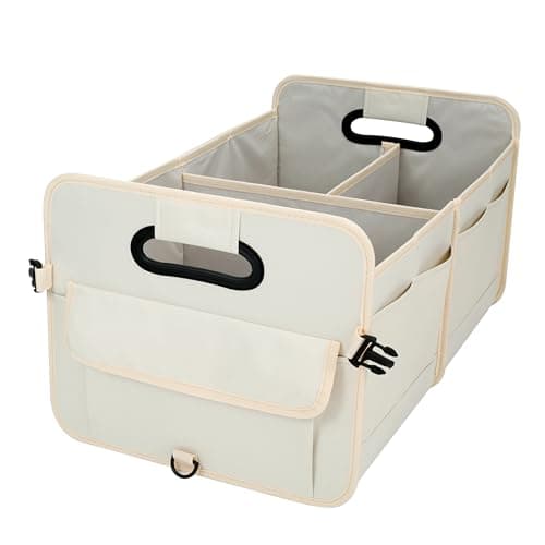 austoces Car Boot Organizer,Collapsible Durable Multi Compartments Car Storage Organiser With Adjustable Straps (Beige)