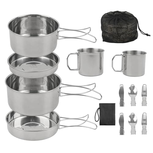 GEEKHOM Stainless Steel Camping Cookware Set - Outdoor Pot and Pan Set with Bonus Cutlery, Storage Bag, Perfect for Hiking, Camping, Backpacking, Picnics