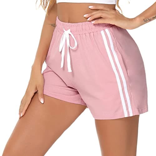 Irdcomps Women'sSport Shorts Cotton Lounge Running Gym Athletic Tracksuit Bottoms Comfy Hiking Travel Casual Sweat Shorts with Pockets(Light Pink,L)
