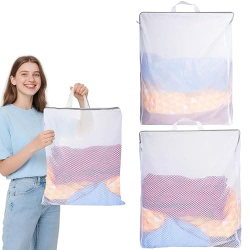 2 PCS Large Mesh Laundry Bags,Honeycomb Delicates Laundry Bag for Washing Machine,3D Washing Nets 60x50x10cm Large-Capacity Portable Mesh Laundry Bag for Clothes, Socks, Underwear,Travel Organizer
