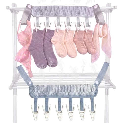 Travel Drying Hanger for Heated Clothes Airer & Clothes Drying Rack Washing line, Foldable Portable Sock Hangers for drying with 6 Laundry Pegs for Underwear Bra Towel Home Cruise Outdoor 2 Pack